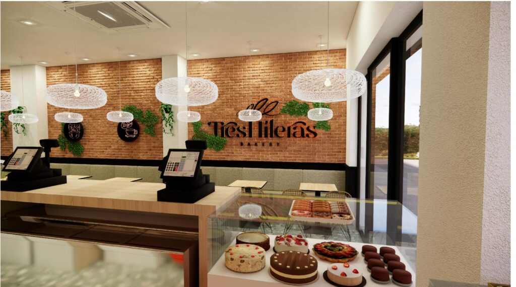 Interior of the new Tres Hileras store in Santa Cruz de Tenerife: counter and cafeteria area (project render)